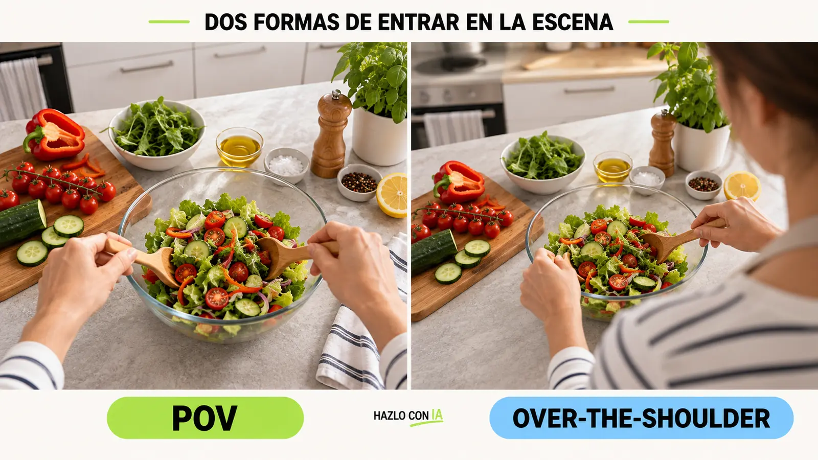diferencia entre POV y over the shoulder en prompts de imágenes IA