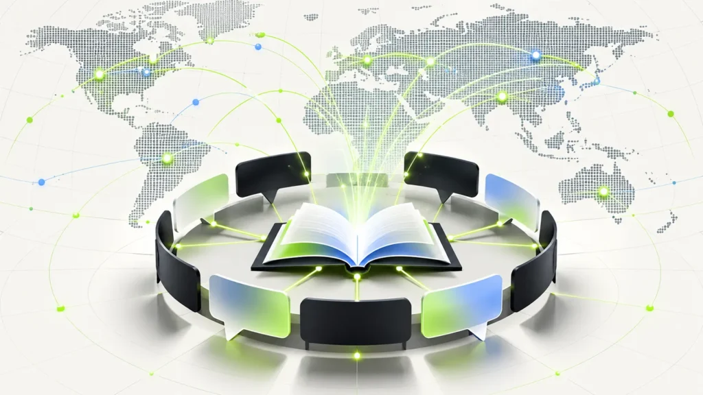 Ilustración de diálogo global sobre inteligencia artificial y educación