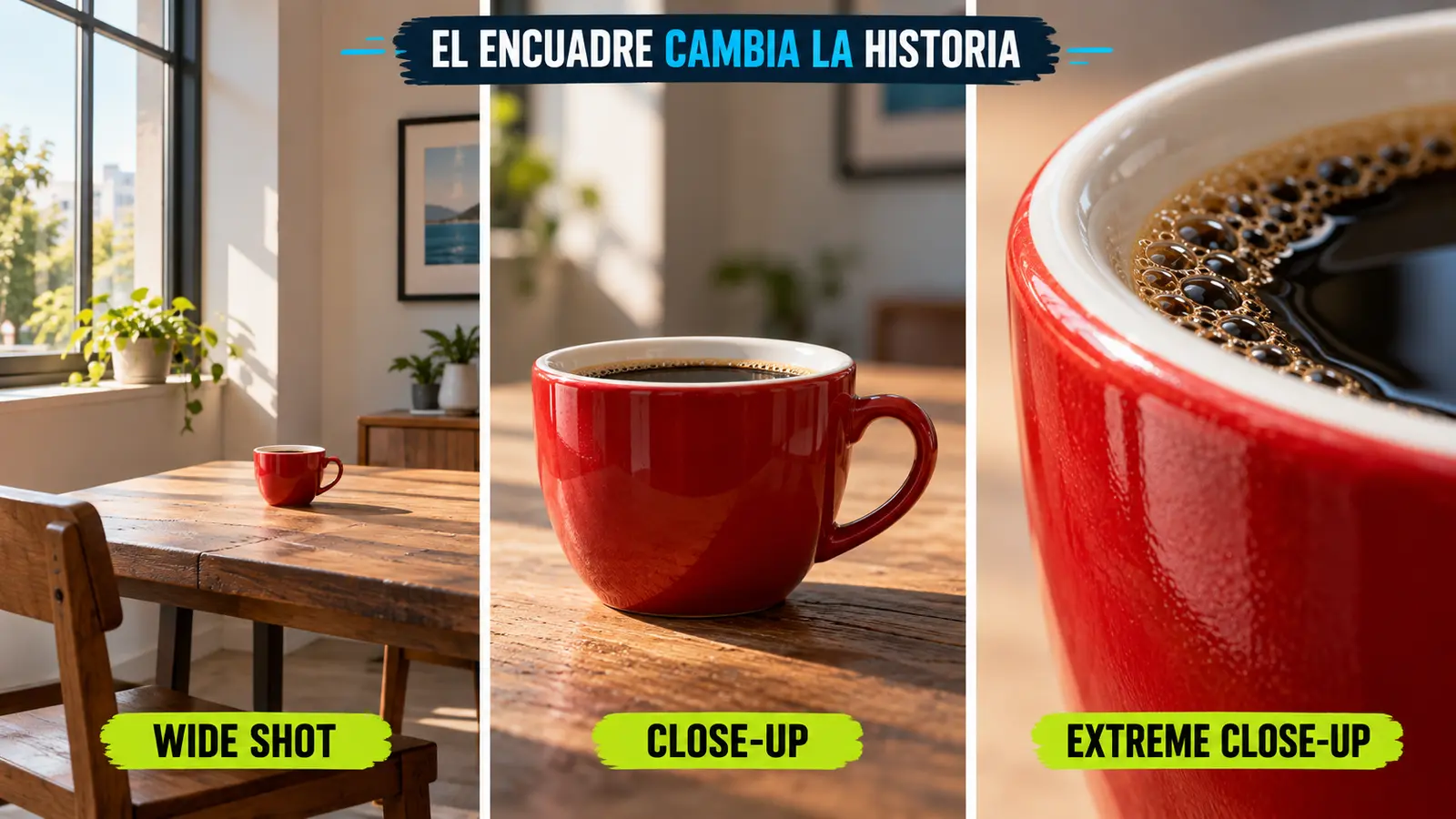 comparación de wide shot close-up y extreme close-up